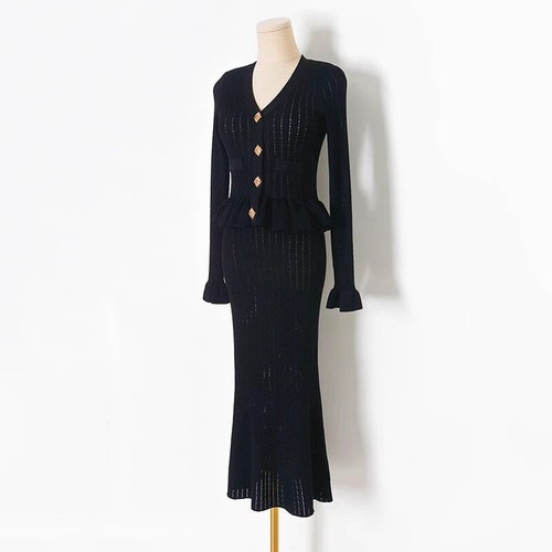 Self-Portrait Damen Temperament Hohl Strick Lang Slim Fischschwanz Kleid - Bild 9 von 19