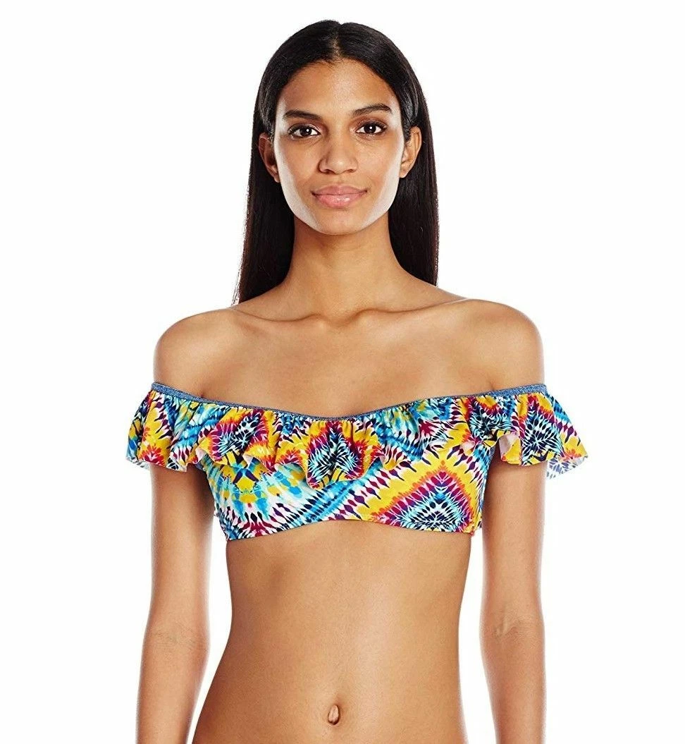 Jessica Simpson Surfside ruffle sleeve off the shoulder bikini TOP