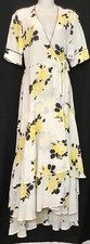 ganni dress White Black And Yellow Wrap Print Floral Short Sleeve Maxi Nwt 34