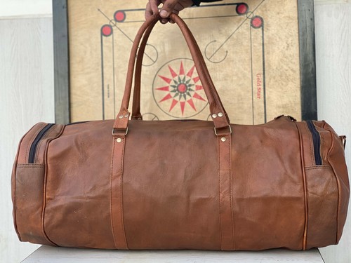 Leather Duffle Bag for Travel Oversized Duffel Overnight Weekender Bag(Brown) - Picture 4 of 9