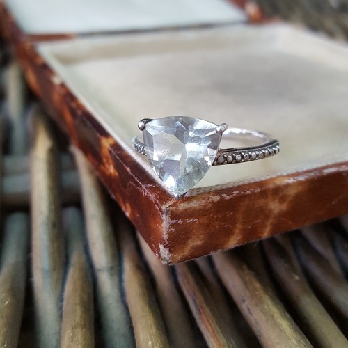 925 Sterling Silver Ring, Natural Green Amethyst Ring, Size O.5 US 7.5 - Picture 2 of 9