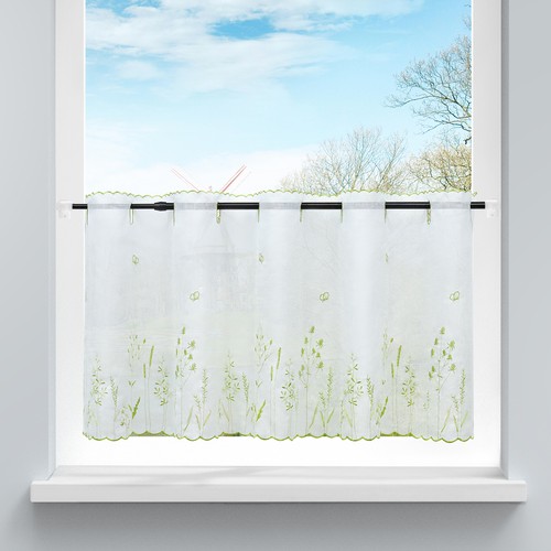 Cafe Curtains Kitchen Short Embroidery Valance Window Drape Sheer Voile Tab Top - Picture 2 of 12