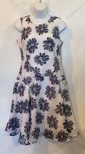 Tommy Hilfiger 4 White Blue Floral Semi Sheer Lined Fit Flare Short Dress