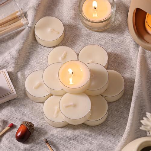 200 Pack Soy Wax Tea Lights Candles 4 Hours Paraffin-Free, Pure Soy White - Picture 6 of 7