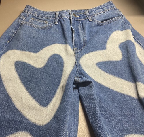 SHEIN Jeans Womens M Size 6 Wide Leg High Rise Wash Heart Pants - Picture 2 of 5