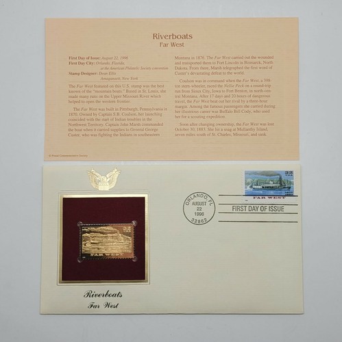 5 Riverboats 22kt Gold Stamps First Day of Issue 32 Cent August 22, 1996. STP59 - Picture 4 of 5