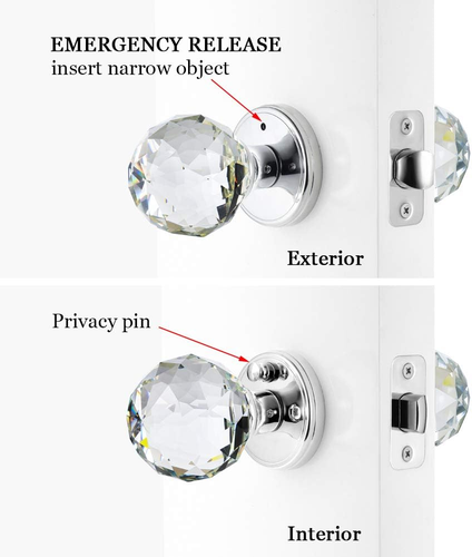 Crystal Glass Door Knobs Interior with Lock, round Bathroom Bedroom Door Knobs ( - Picture 5 of 7