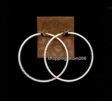 Lucky Brand Matte Silver Tone Hammered Hoop Earrings 2 1/2"