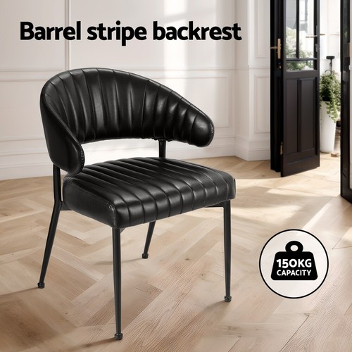Artiss 2x Dining Chairs Armchair Cafe Chair Kitchen Leather Hollow Back Black - Picture 4 of 7
