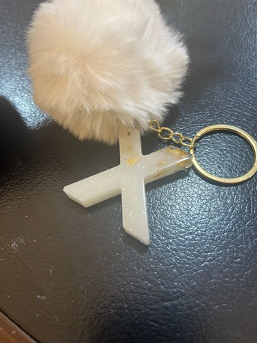 Handmade Alphabet Resin Keychain White and Gold Personalize Gift Epoxy - Picture 57 of 58
