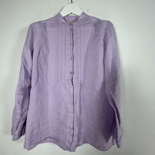 L.L.Bean Damen Lavendel Langarm Leinen Biesen Button-Down Hemd Large Freizeit
