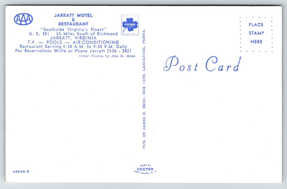 Jarratt Motel & Restaurant Virginia VA US 301 Vintage Chrome Postcard
