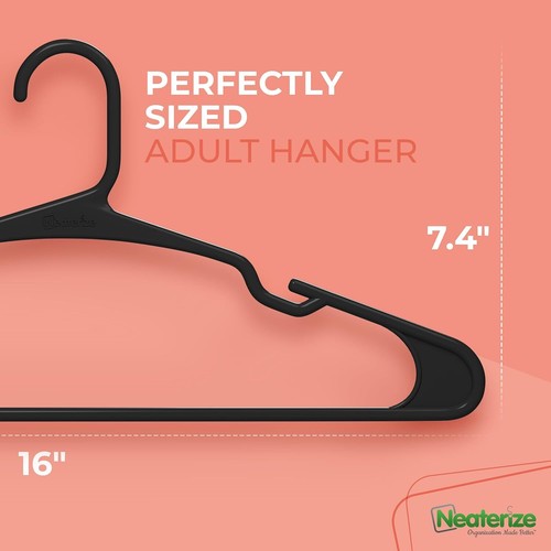 NEATERIZE 50 Pack Plastic Space Saving Clothes Hangers For Adults Black - Picture 2 of 7