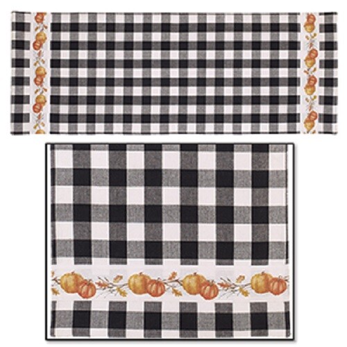 NEW Fall PUMPKIN CHECK TABLE RUNNER VINE WOVEN Plaid 36"x13" Harvest Pumpkins