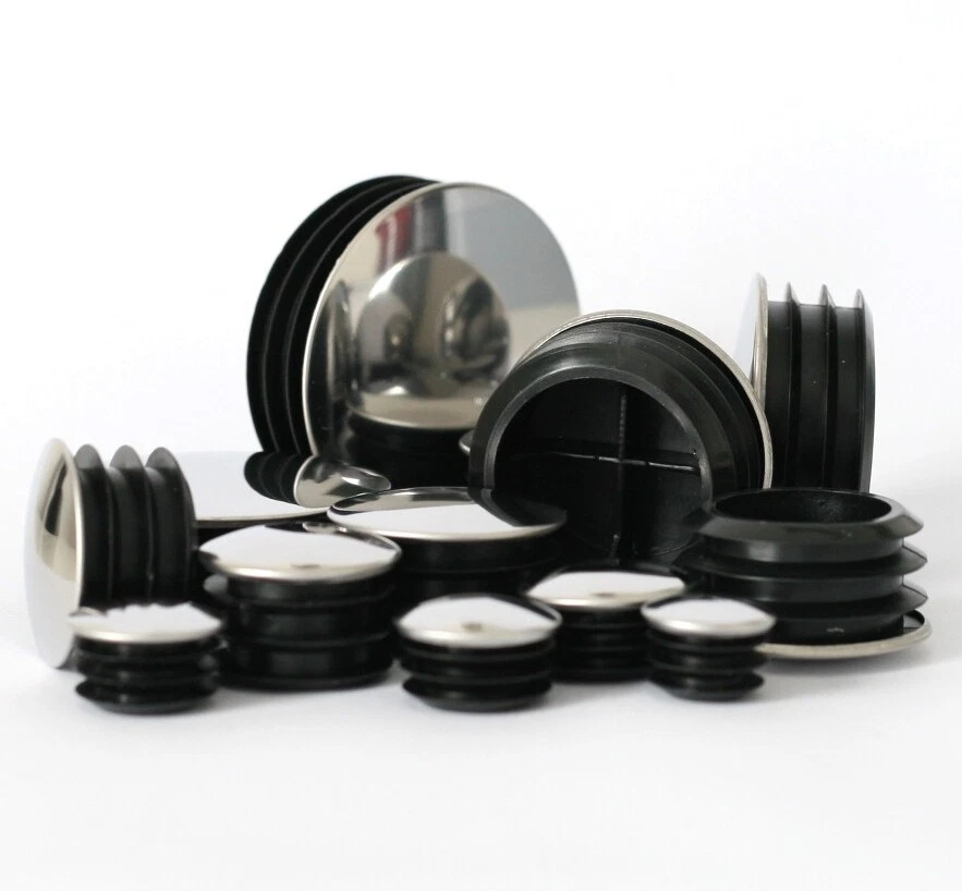Tube Inserts Chrome Metal Capped Pipe Plugs Blanking Bungs End Caps Round UK