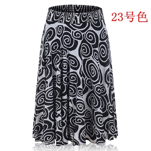 Summer Women's Fashion Print Elastic Waist Large Skirt Casual Pleated Skirt - Picture 3 of 32