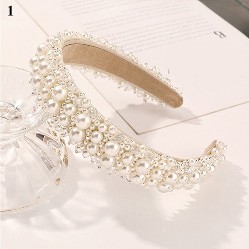 Ladies Full Pearl Hair Hoop Luxury Baroque Wide Headband Wedding Bridal Headwear - Picture 20 of 28