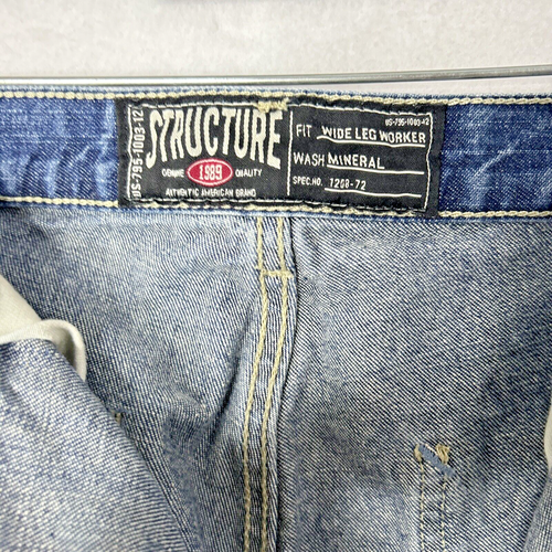 Structure Wide Leg Worker Straight Leg Denim Jeans Men’s Size 33x30 Blue - Picture 5 of 6