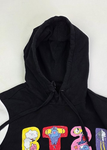 BT21 Universe Club Size Medium Mens Black White Sleeves Pullover Pocket Hoodie - Picture 5 of 9