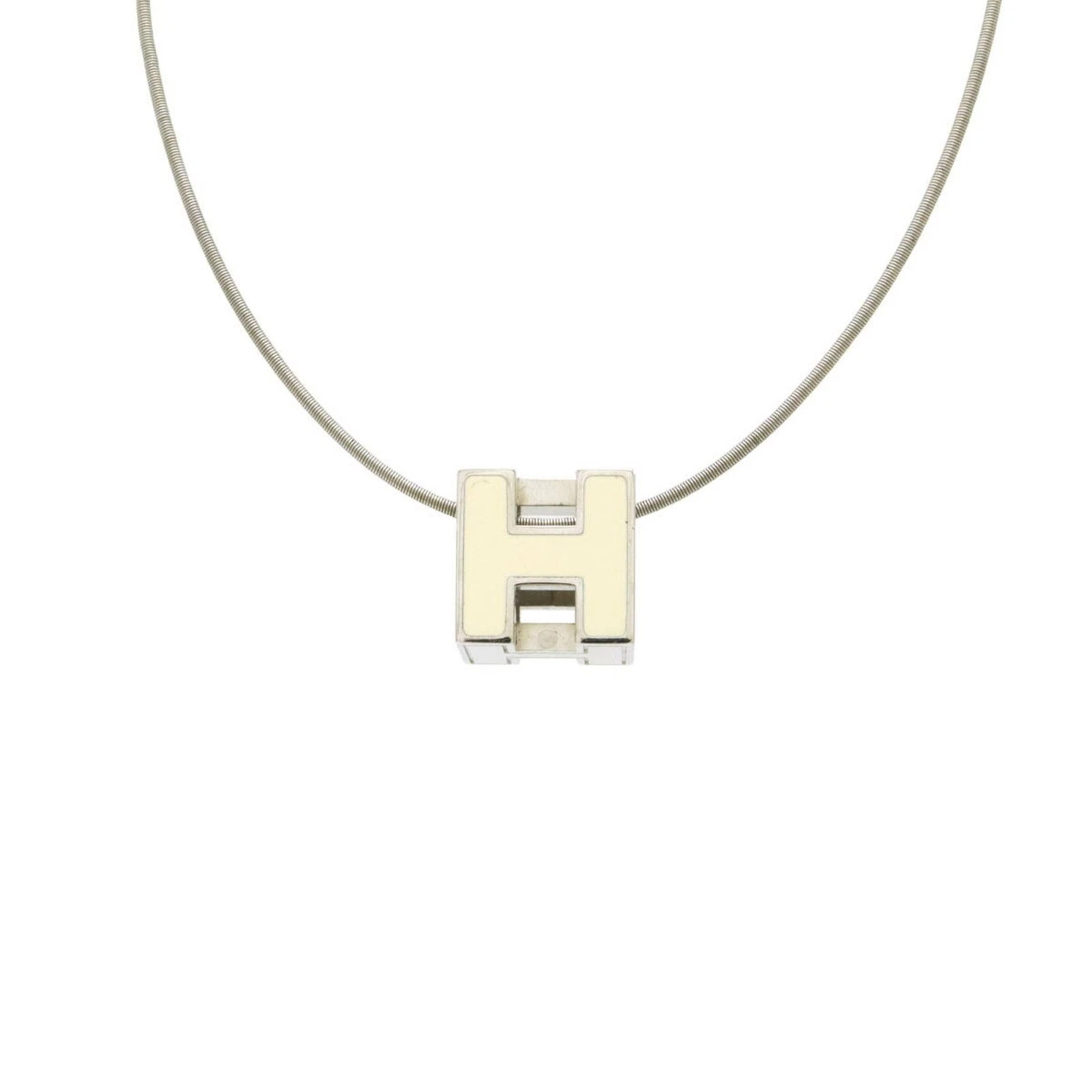 HERMÈS HERMES Hermes Cage d'Ache H Cubo Collana Girocollo Serpente Catena Avorio GZl1917j