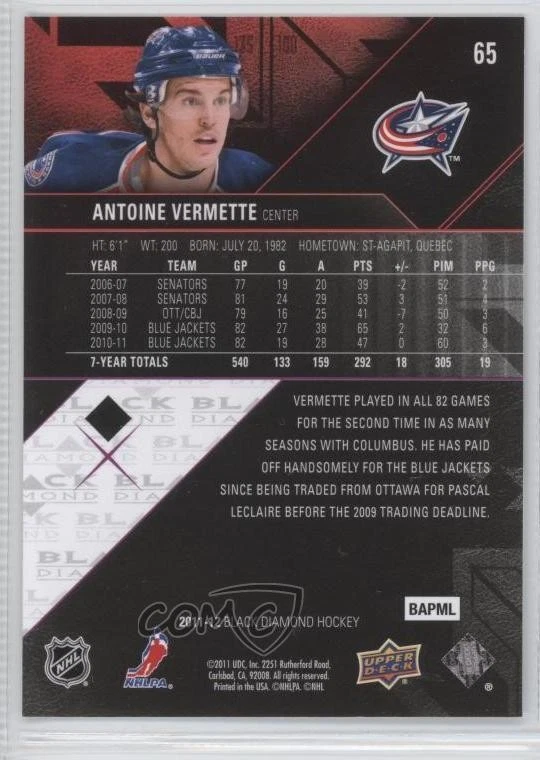 2011-12 Upper Deck Black Diamond Antoine Vermette #65 - Image 2 of 2