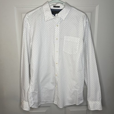 Banana Republic L Organic Cotton Untucked Fit Shirt White Micro Print