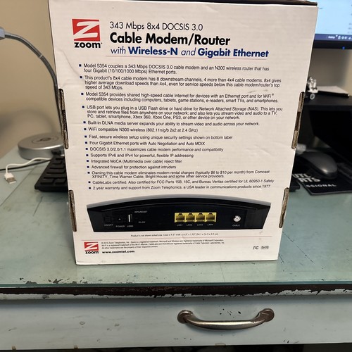 Zoom Cable Modem Router with Wireless N - DOCSIS 3.0 Model 5354 Brand New Sealed - Picture 8 of 8