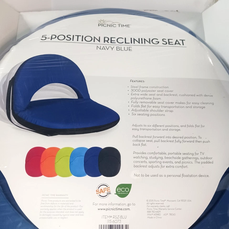 Picnic Time Oniva Seat Portable Recliner Chair - Navy Blue - Image 2 of 4