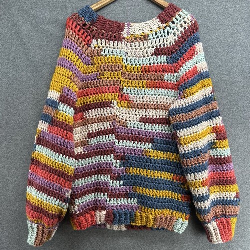 Gorgeous Colorful Handmade Sweater Women's XL + Matching Beanie OOAK Super Soft - Picture 8 of 9