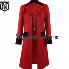 Steampunk Coat Victorian Red Wool Coat Gothic Tailcoat Handmade Coat
