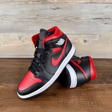 y*e様 Nike Air Jordan 1 Mid \"Bred Toe\" 27 Nike Air Jordan 1 AJ1 Mid GS Bred Toe Black Red White Shoes