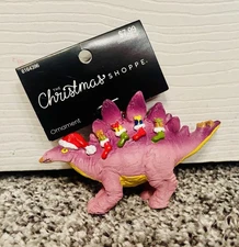 Stegosaurus Dinosaur w/ Santa Hat & Stockings Resin Christmas Shoppe Ornament