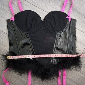 Vintage Ann Summers Black PVC & Feather Corset Top Size 8-10 