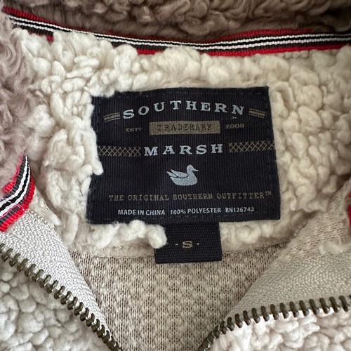 Maglione pullover uomo Southern Marsh beige sherpa quarto zip S marrone orlo pile - Foto 2 di 8