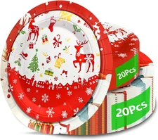 Christmas Paper Plates, 40Pcs Party Paper Plate Set Disposable Christma Party Fo