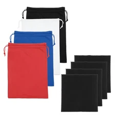 Ski Goggle Bag, Microfiber Bag with Cleaning Cloth 4 Pcs Black/White/Blue/Red