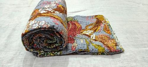 Colcha reversible floral india Queen Kantha hecha a mano colcha manta tiro - Imagen 3 de 9
