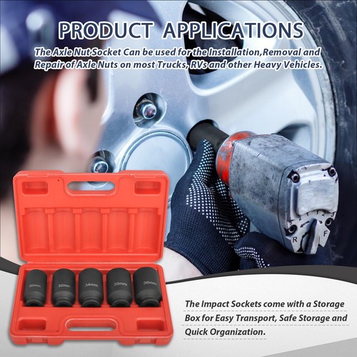 1/2 Inch Drive 12 Point Axle Nut Socket Set Metric Deep Impact Socket Set 30m... - Picture 6 of 7