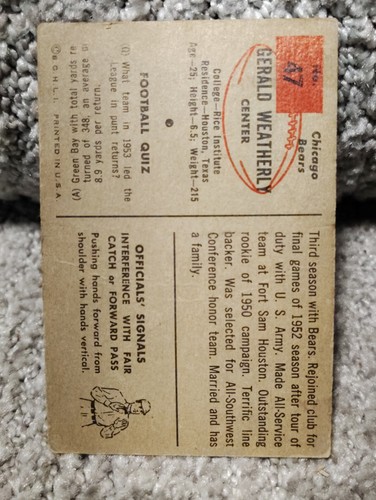 1954 Bowman #47 Gerald Weatherly - Picture 2 of 4