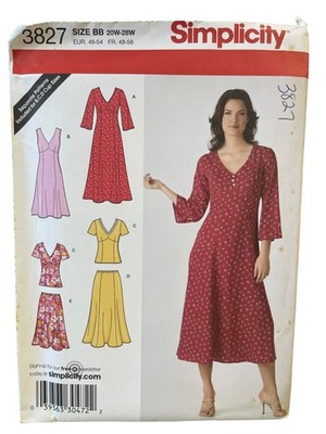 Simplicity 3827 Misses Plus Size Dress Top Skirt Pattern 20W-28W UNCUT FF