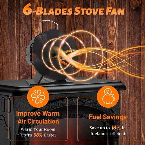 Ventilador de horno chimenea estufa de leña estufa eléctrica ventilador 6 vuelos distribución de calor silencioso - Imagen 3 de 15