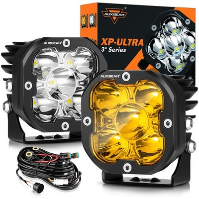 Pair Auxbeam 3'' 9600LM 80w LED Work Pods Driving Lights Spot White & Amber Cover