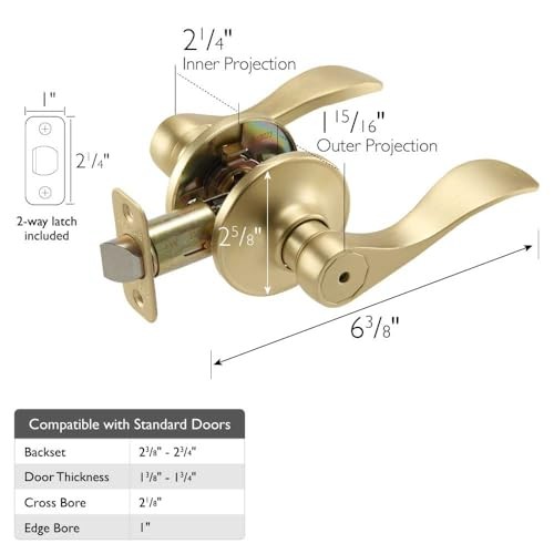 Springdale Door Handle for Privacy Bed and Bed & Bath Lock 2 Way Satin Gold - Picture 3 of 6