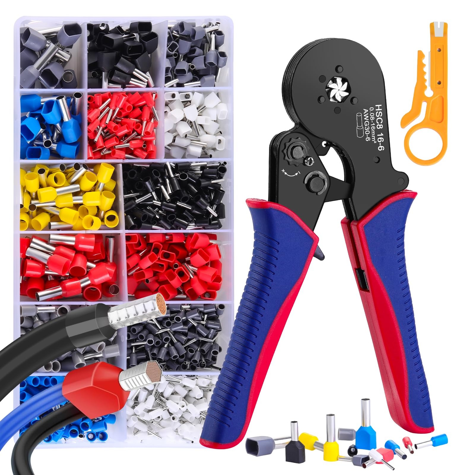 Pinza Crimpatrice Professionale 16 mm² con 1200 Terminali a Bussola - 1