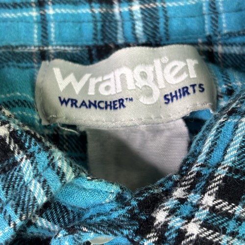 VINTAGE Wrangler Shirt Mens Large Blue Plaid Flannel Pearl Snap Western Cowboy - Picture 3 of 12