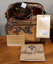 NEW Patricia Nash Pinesdale Coated Canvas Crossbody Bag in European Map NWT