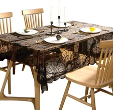 Black Lace Halloween Tablecloth Party 72" x 54" (Rectangular), 