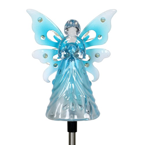 Exhart Solar Acrylic Angel with Wings and Twelve LED lights Teal Small