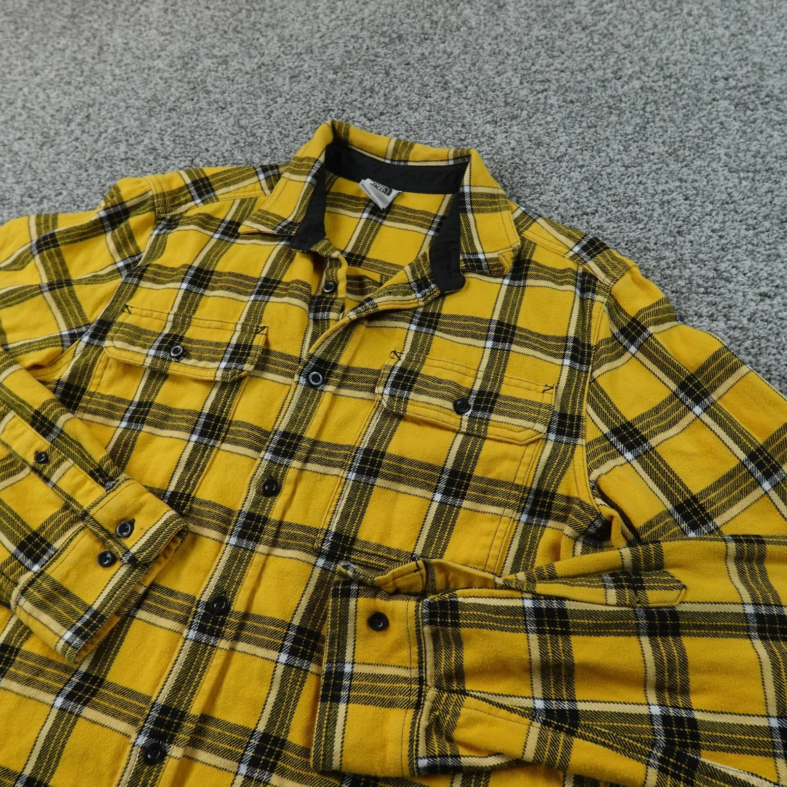North Face Shirt Mens M Yellow Plaid Chamois Flannel Button Up Long Sleeve Hike