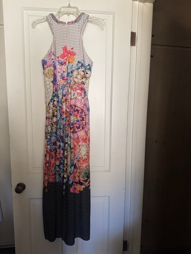 Ranna Gill Maxi Dress Pleated, Beaded, Embellished, Floral Print Sz 10 Moonstone - Picture 6 of 8